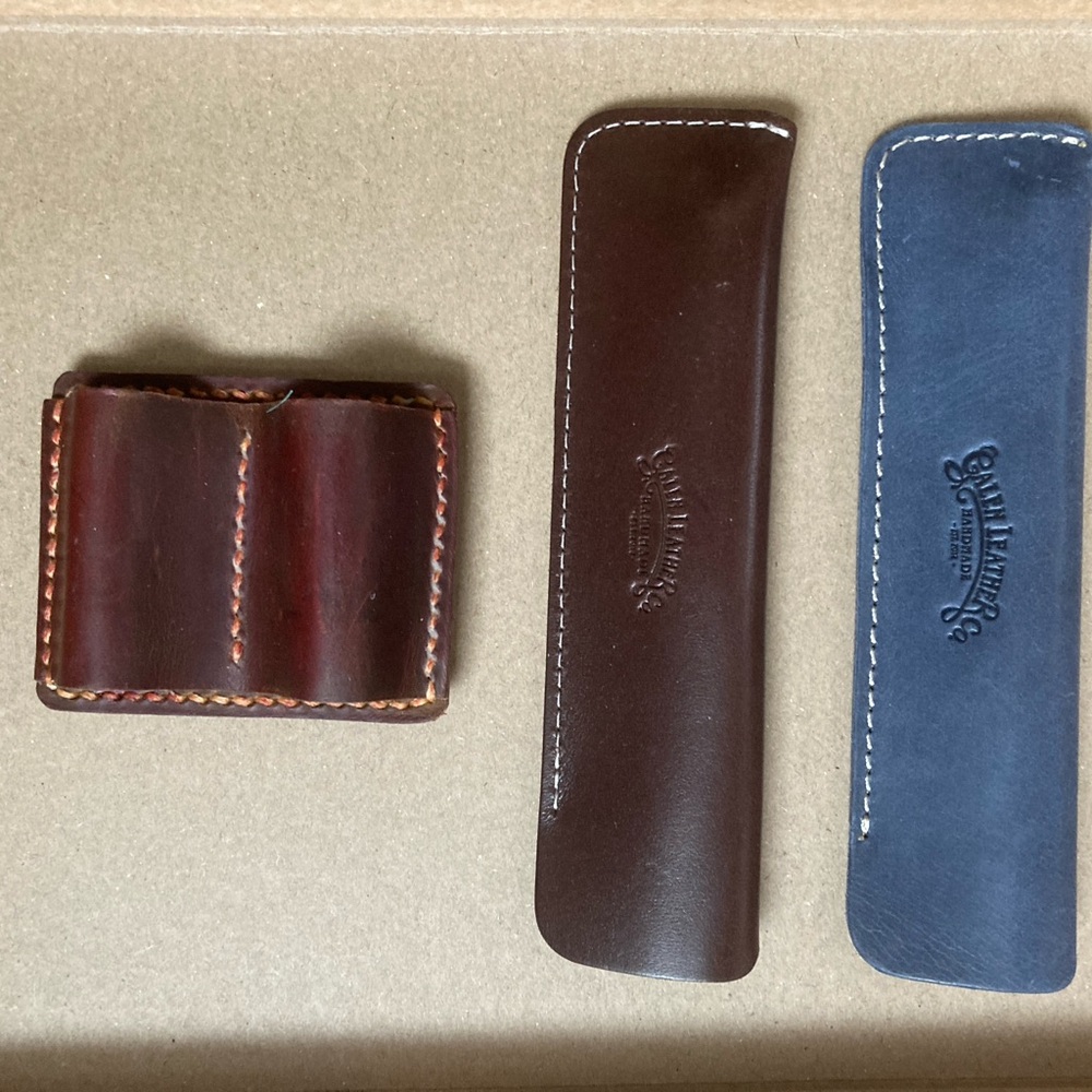 Brown and Blue leather pen case pen clip for journal